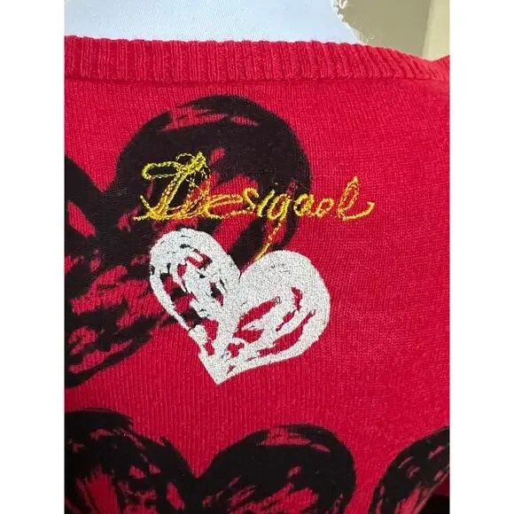 Desigual Red Heart Print Sweater Top Y2K Graphic Long Sleeve Women’s M - Picture 7 of 8